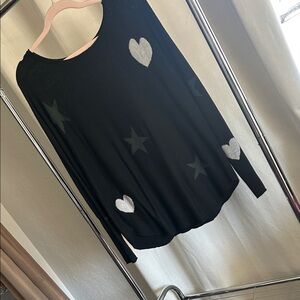 Rachel Zoe Black Hearts & Stars Long Sleeve Top
